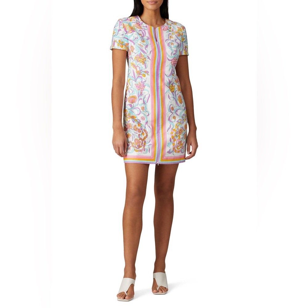 Trina Turk Mini Dress Floral Short Sleeve Full Zip Front Size 6